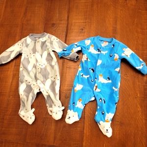 ⭐Newborn Carters fleece Baby Bundle 2 Pajamas footies polar bear & Rabbit